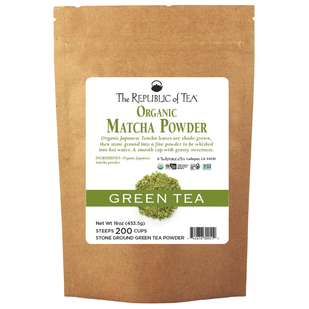 The Republic of Tea Organic Japanese Matcha Green Tea Full-Leaf Powder, 16 Oz Bag | Steeps 200 Cups
