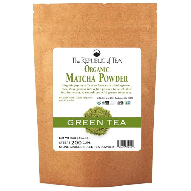 The Republic of Tea Organic Japanese Matcha Green Tea Full-Leaf Powder 16 Oz Bag Steeps 200 Cups