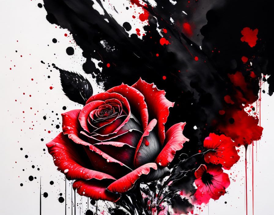 Art mural encre et roses sur toile chaude haute définition