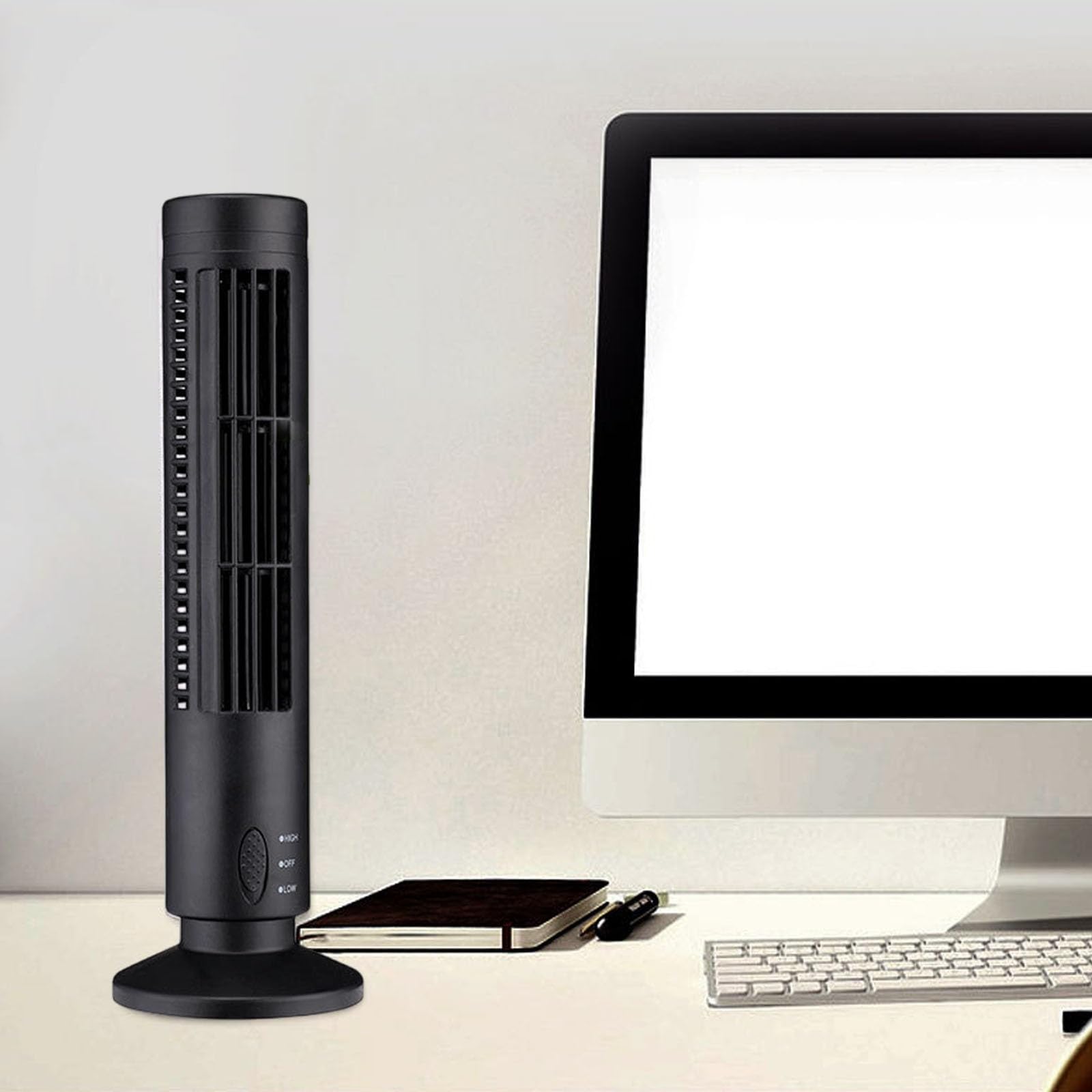 Ventilatore a torre senza pale con ricarica USB e luce notturna morbida, circolatore d'aria fredda portatile per camera da letto, casa, ufficio e uso interno