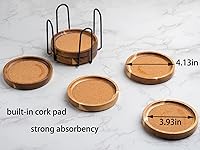 Vista 5 de Coasters for Drinks Absorbent with Holder, Acacia Wood Cork Coaster for Coffee Table Wooden Table Coaster for Farmhouse Desk Extra Large Coasters