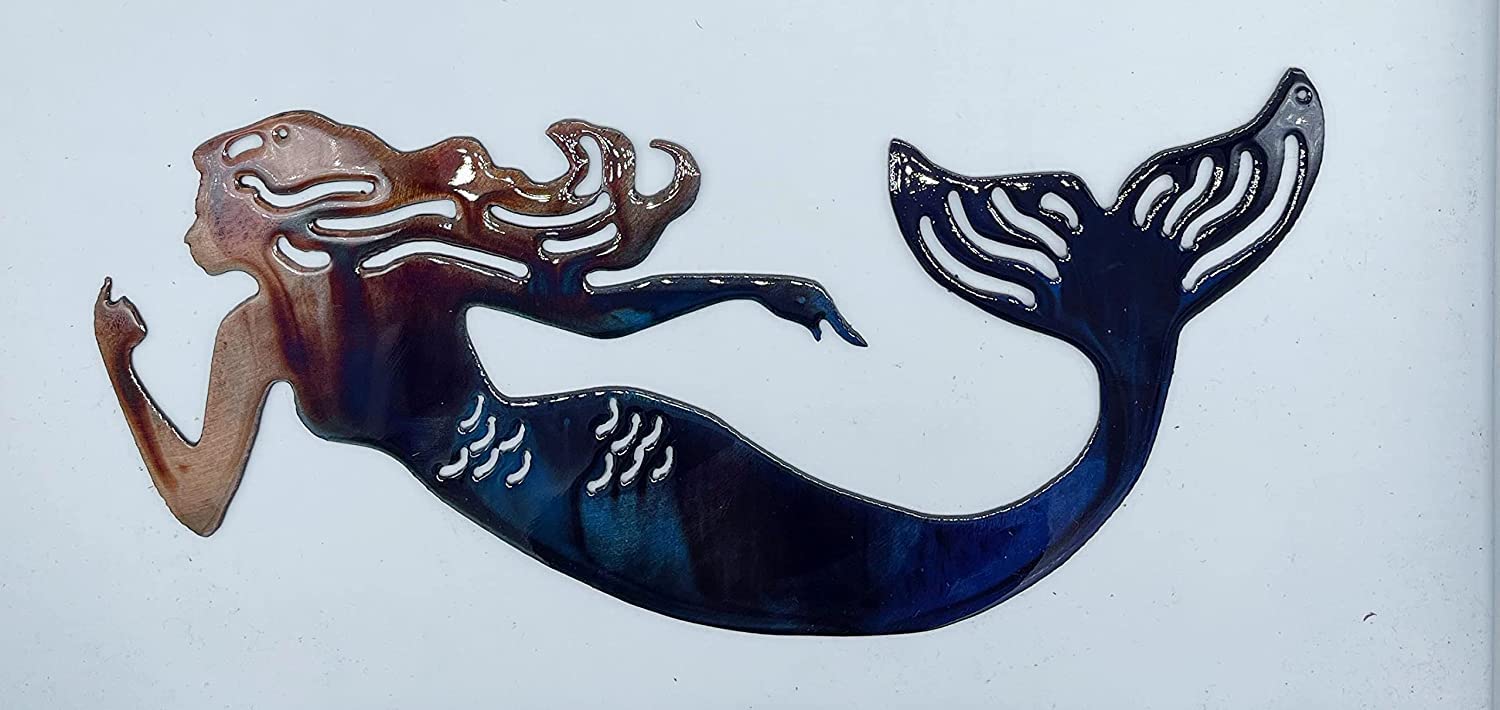 Swimming Mermaid Metal Wall Art in our Marbled Blue Finish (36
