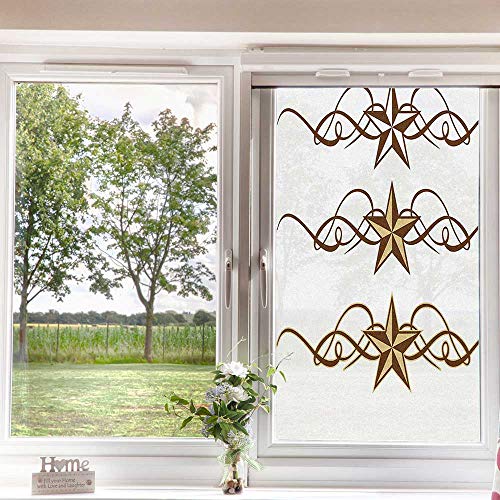 Prehistoric Country Window Film Window Film Privacy,Western Stars Scroll Design Ornate Swirls Antique Print Office Art For Home Glass Door Kitchen,Green Grey,24X36 Inch #TOP3