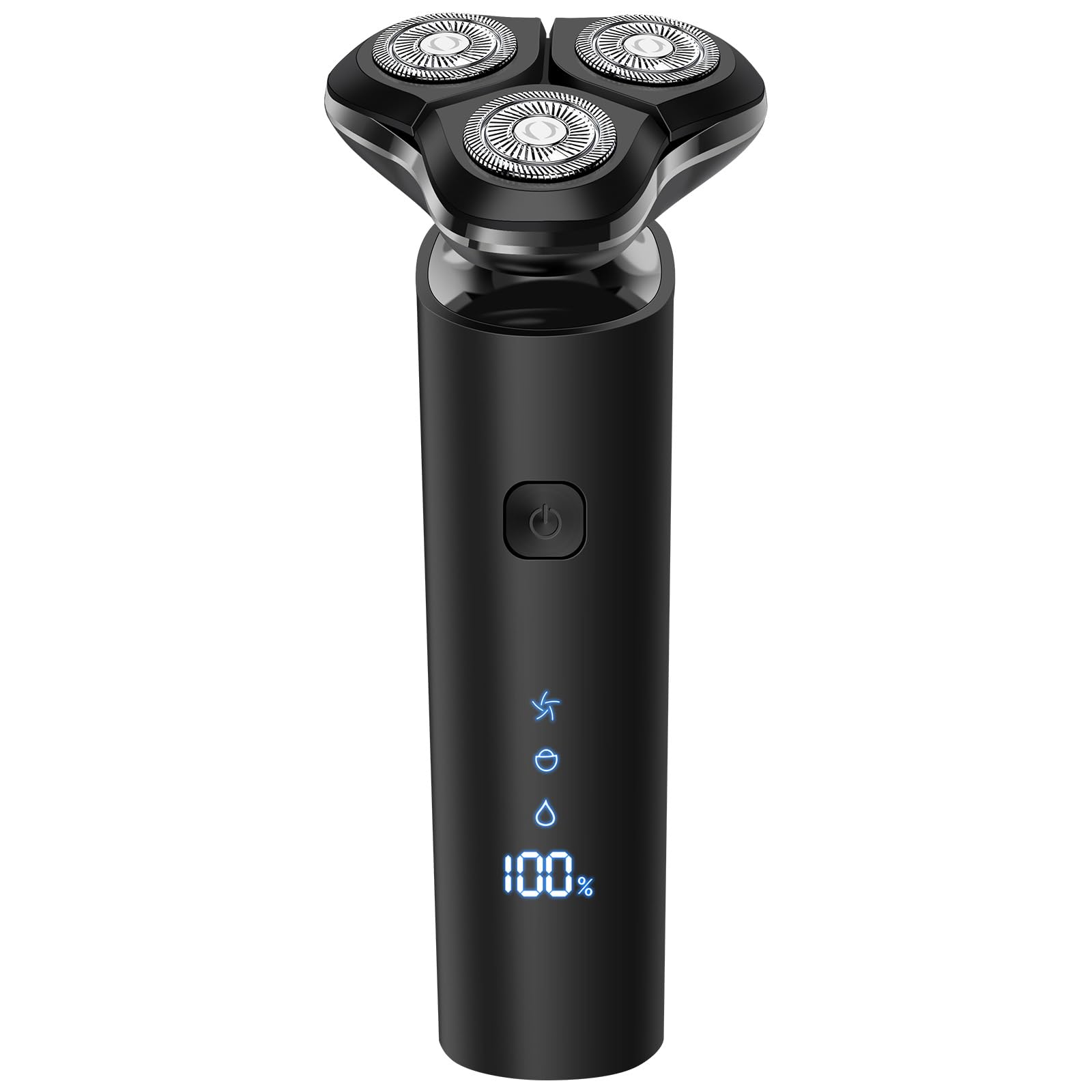 Black Electric Razor for Men with 3-Blade Rotary System Touch Switch LED Display Travel Lock