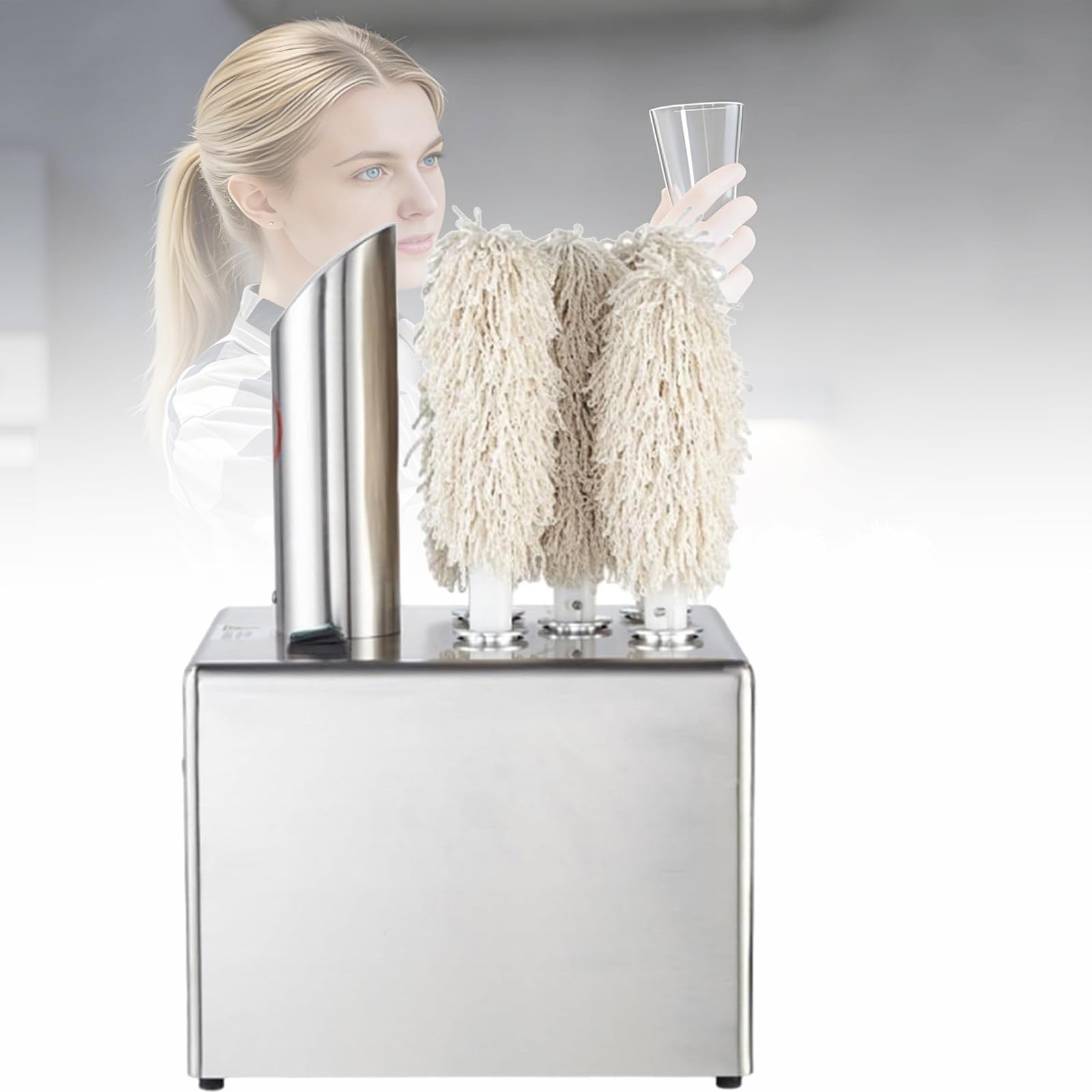 ZYLDDS Commercial Wine Glass Polisher Machine,Electric Glass Polishing Machine with 3/5/8 Cloth Polishers,Stainless Steel Glass Polisher for Wineries, Bars, and Restaurants and More 3Heads