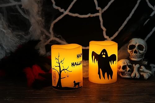 Miniatura 4 de GenSwin - Velas sin llama de ciervo que parpadean a batería con temporizador de 6 horas, velas LED de cera real, luz cálida, calcomanía decorativa