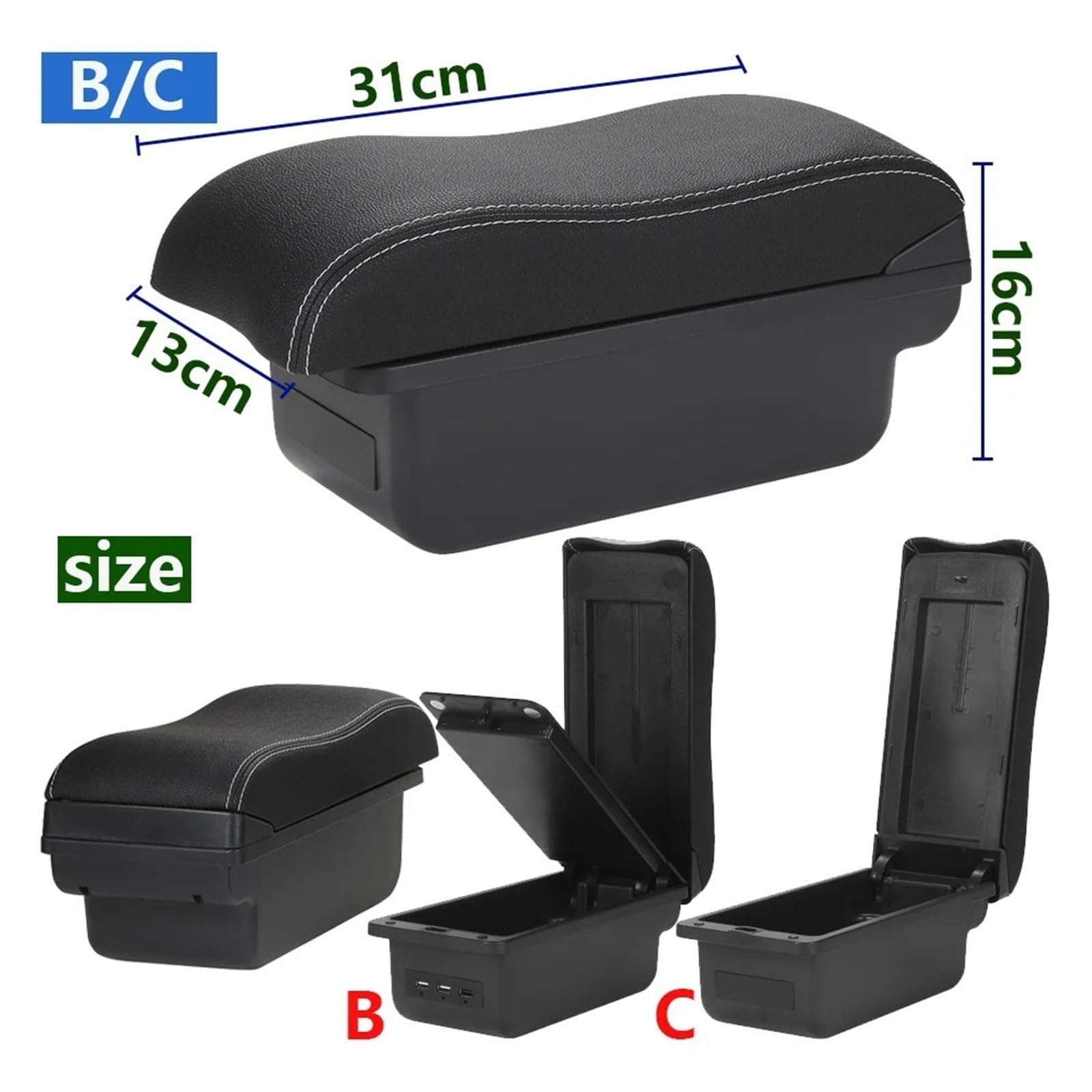 Dla Renault Duster dla Nissan Terrano 3 dla Renault Duster Oroc podłokietnik samochodowy ze schowkiem zakrzywiona powierzchnia skóra 2012-2018(C2 Black line NO USB)