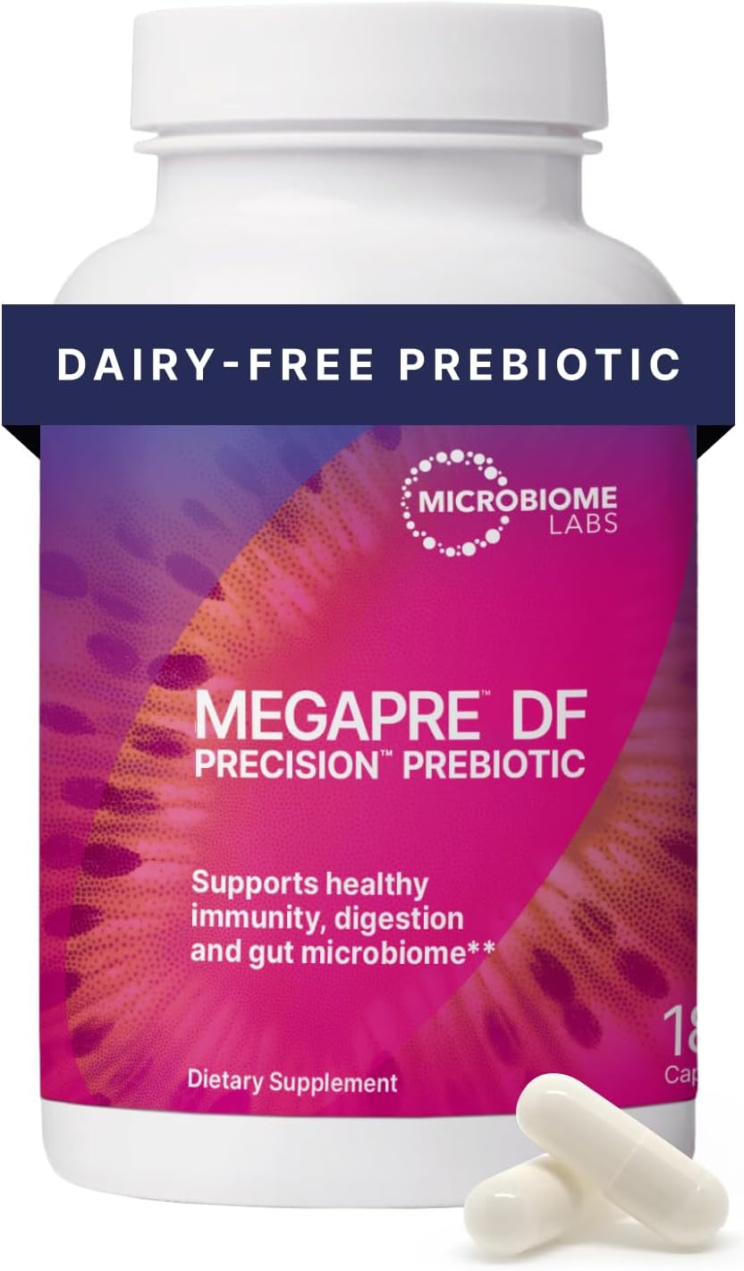 Microbiome Labs MegaPre DF - Dairy-Free Prebiotic Fiber Supplement - Gut Health Prebiotics for Women, Men & Kids 3+ - Support Microbial Diversity (180 Capsules)