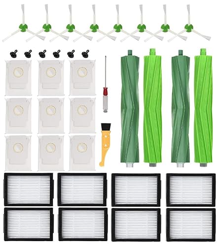 27 Pack Replacement Parts for iRobot Roomba i7 i7+ i3 i3+ i4 i4+ i6 i6+ i8 i8+ j7 j7+/Plus E5 E6 E7 Vacuum Cleaner,2 Set Rubber Brushes & 8 Vacuum Filters & 8 Side Brushes & 9 Vacuum Bags -  ANBOO, foriRobotRoomba29
