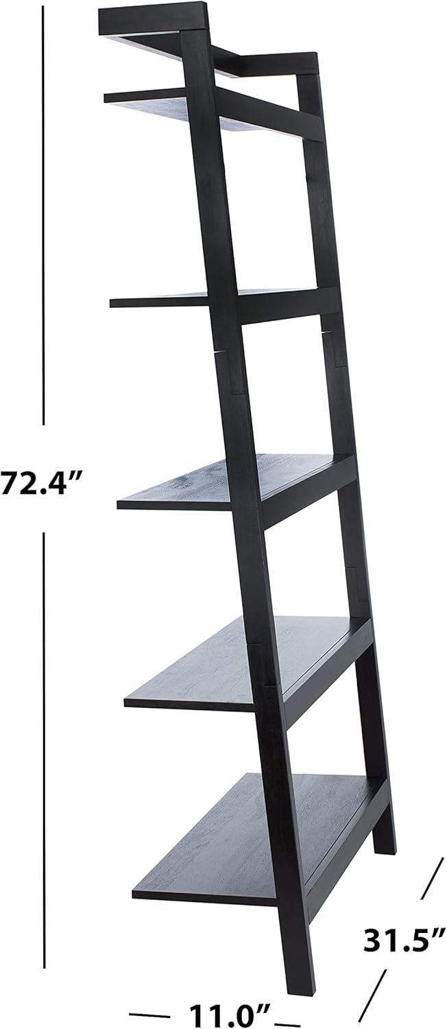 SAFAVIEH Home Collection Beauregard Black 5-Tier Leaning Storage Display Shelves Living Room Bedroom Office Etagere
