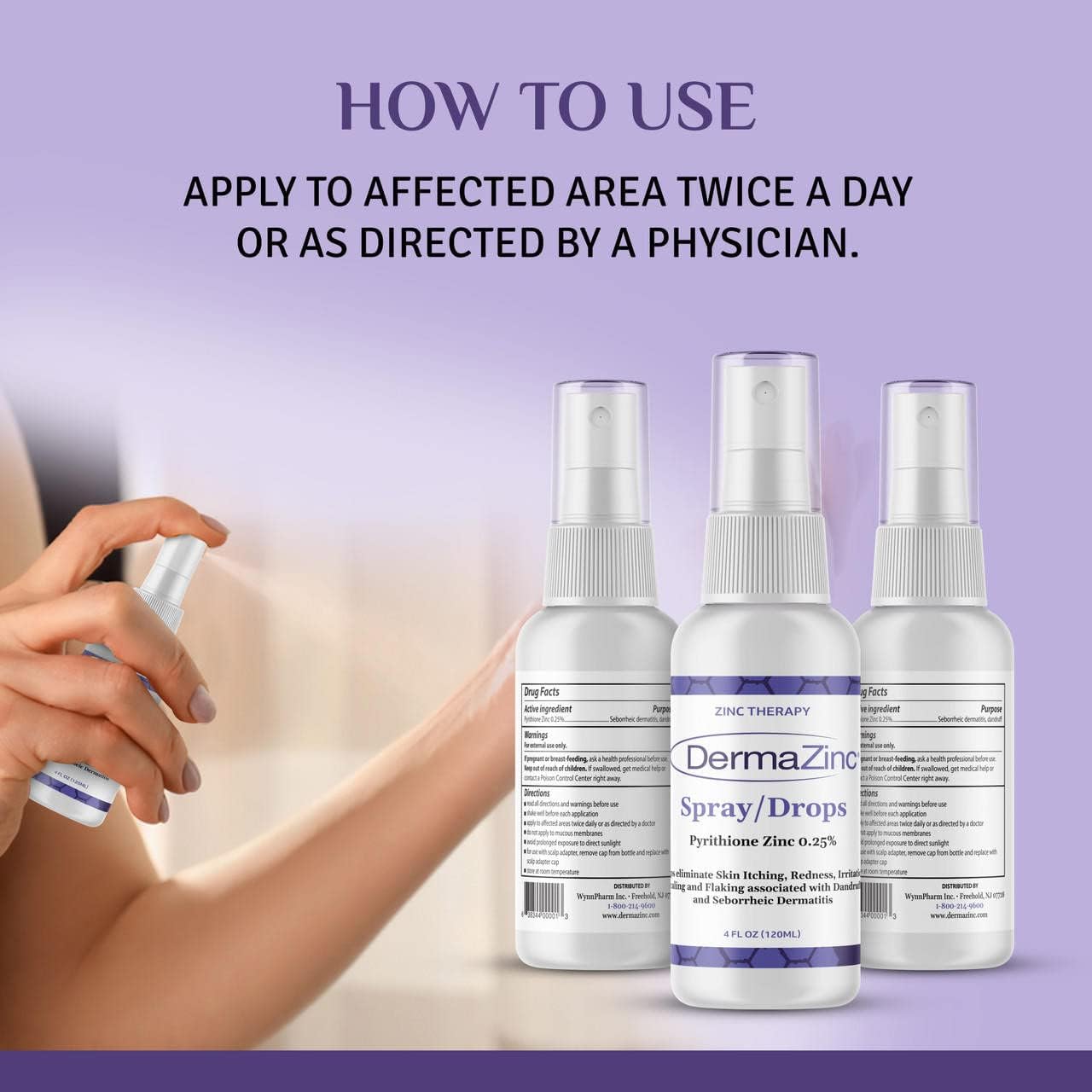 DermaZinc Therapy Spray/Drops, Zinc Spray for Skin Disorder Relief Drops for Psoriasis, Dermatitis, Eczema, and Other Skin Condition Symptoms, 4oz