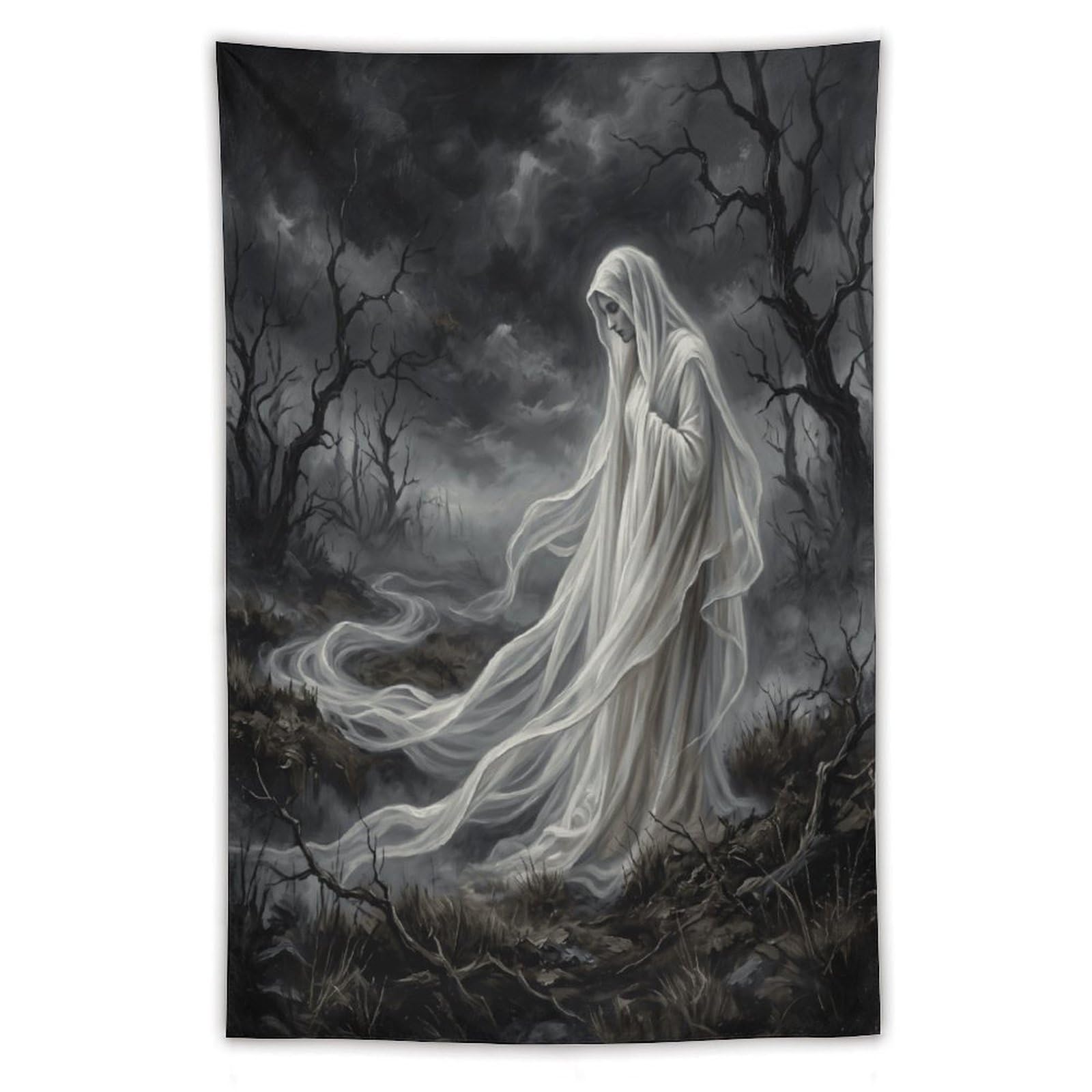 W7C8U2X3 White Ghost Storm Forest Wall Tapestry, Gothic Oil, Reading Corner