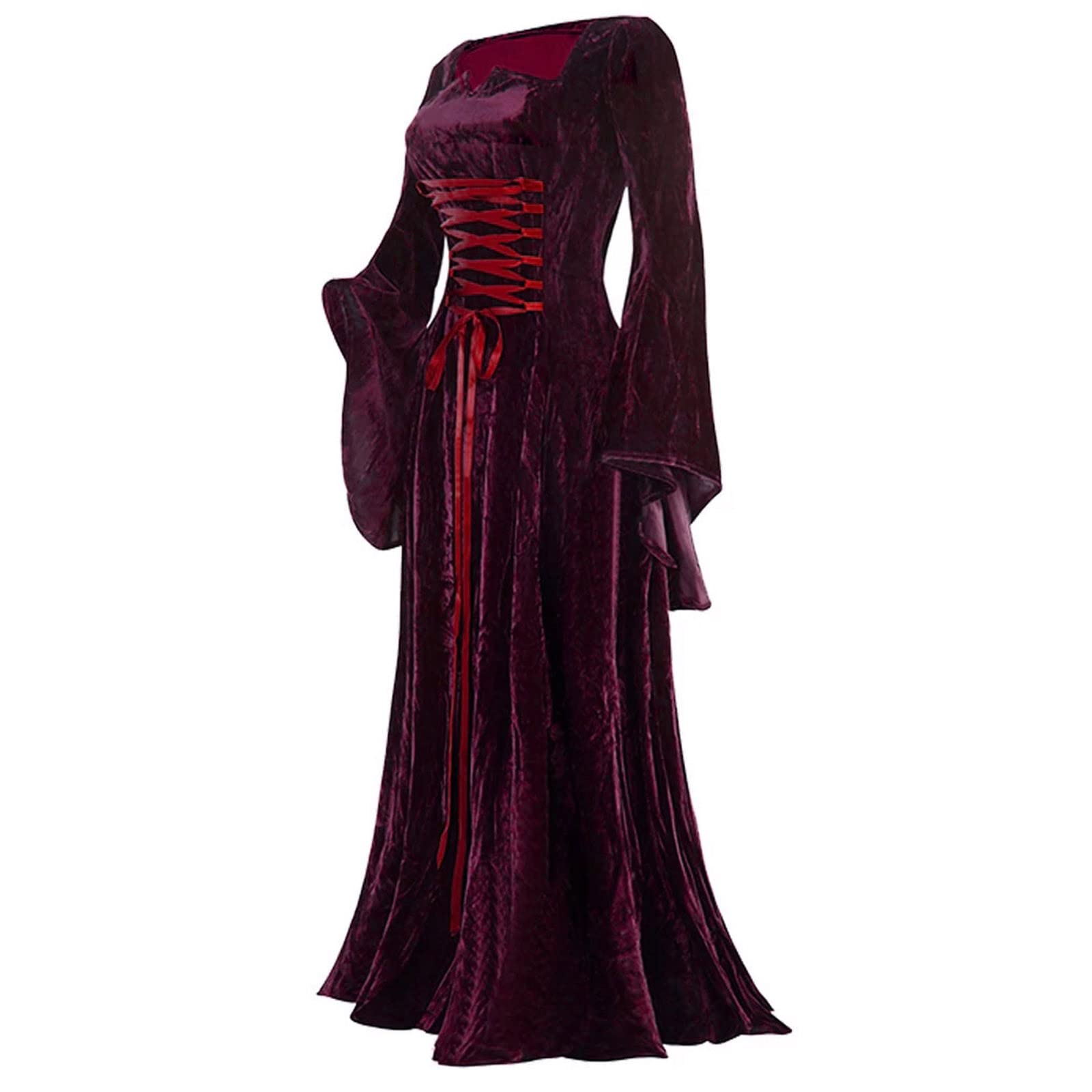 Renaissance Kleid Damen Mittelalter Kleid Maxi Mittelalter Kostüme Damen | Glockenärmel Gothic Kleidung ,Halloween Kostüm, Piratenkostüm, Hexen Outfit, Festival Outfit, für Karneval Halloween Party