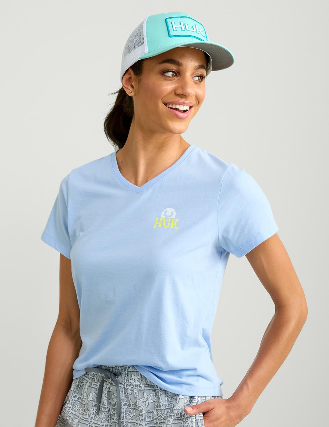 HUK Women's Short Sleeve V-Neck Tee, Fishing T-Shirt for Women
