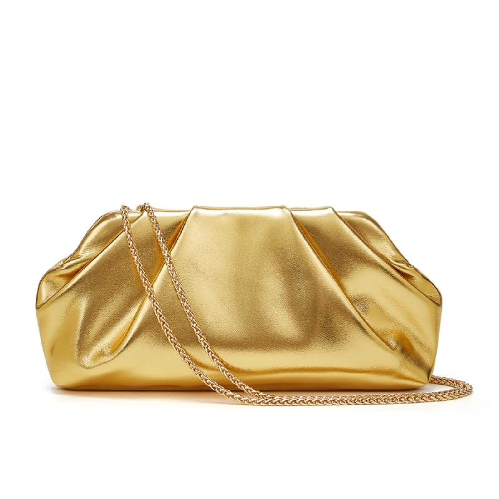 Elegante Abendtasche Damen Gold, Plissee Clutch Tasche aus PU Leder mit Abnehmbarer Kette, Goldene Handtasche für Hochzeit, Party oder Abendessen, Stilvolle Damen-Clutch mit Kreatives Design