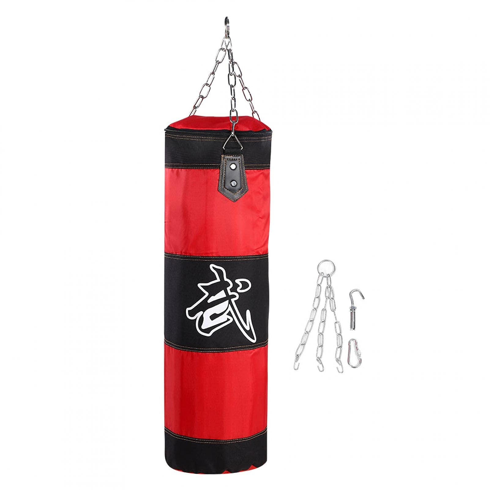 Sacchetto di Sabbia Vuoto Appeso a Catena Gancio da Aoffitto con PU Patch per Muay Thai Arti Marziali Boxe(80cm-Rosso)