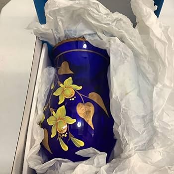 Amazon.co.jp: ボヘミアングラス 花瓶 ブルー 花 高さ約23㎝ グッズ 02