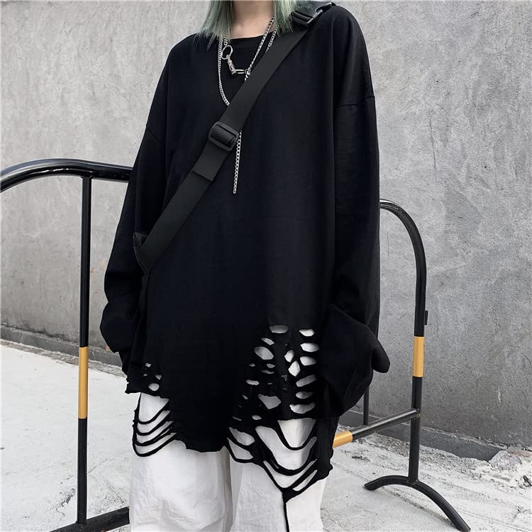 Women Men Y2K Grunge Distressed Ripped Alt Cool Sweatshirt Korean Harajuku Punk Emo Hollowed Out Fall Winter Pullover2