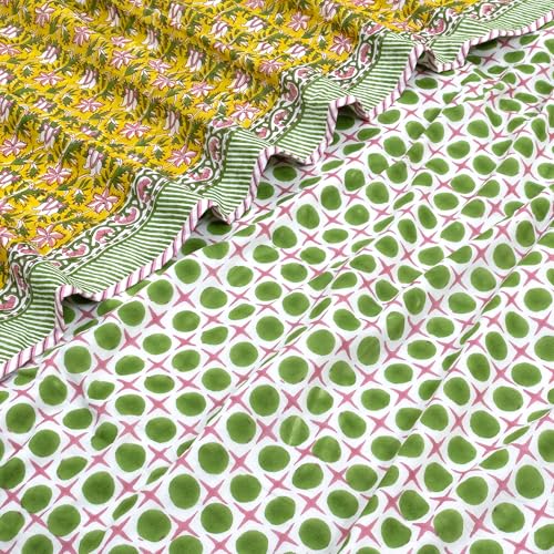 Image of TOAIArt Premium Jaipuri Dohar | AC Blanket Summer Quilt | Hand Block Printed | 3 Layers | Reversible | 150GSM 100% Mulmul Cotton | 100% Cotton Flannel Filling | King 108 inch X 90 inch |Pink Floral Pond
