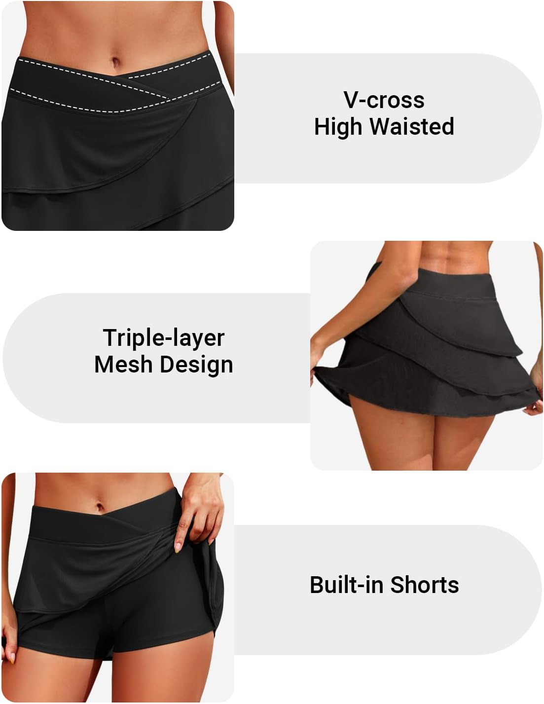 Zmart Women High Waisted Swim Skirt — V Cut Layer Ruffle Crossover Skorts Swimsuit Bathing Suit Bottoms with Shorts - Image 3