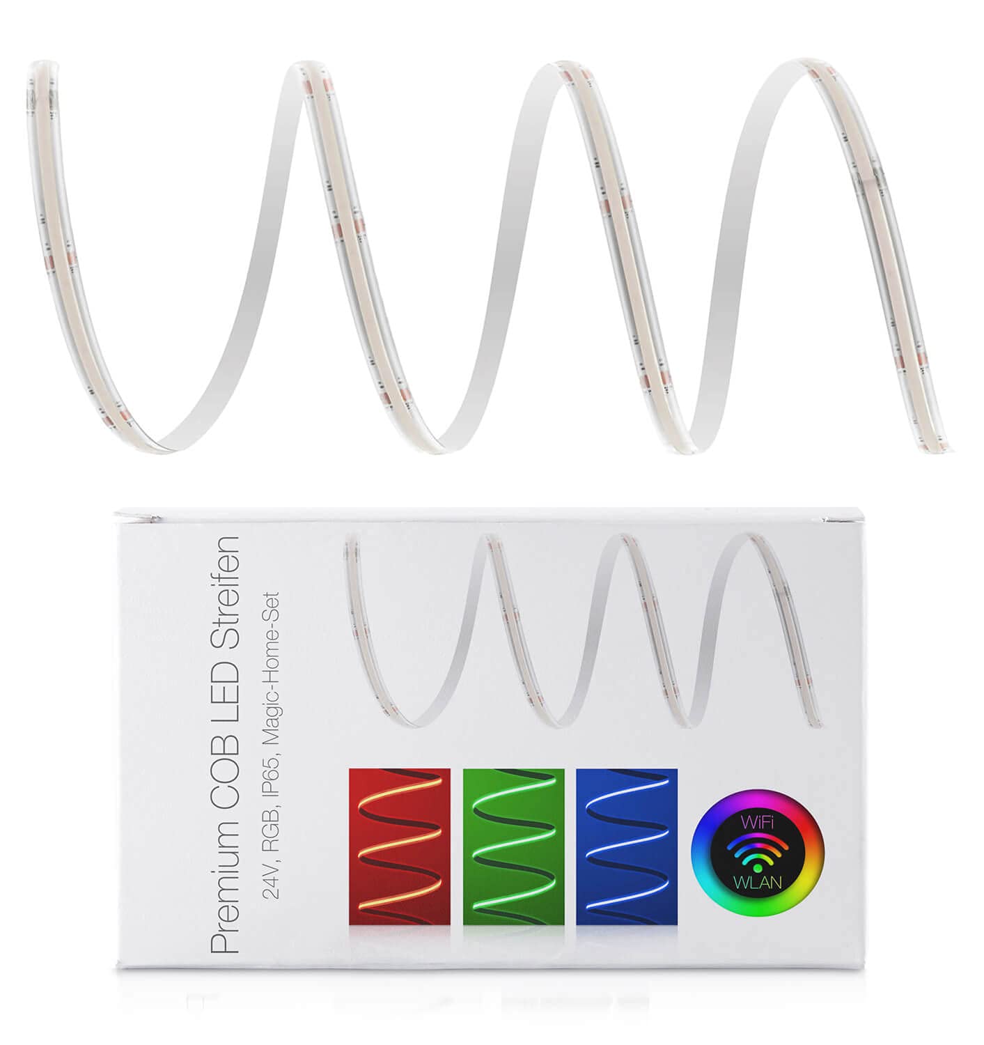 LED Universum Juego de tiras LED COB WLAN RGB con controlador Magic Home y fuente de alimentación, filamento premium, 24 V, tiras LED IP65, multicolor (2 metros)