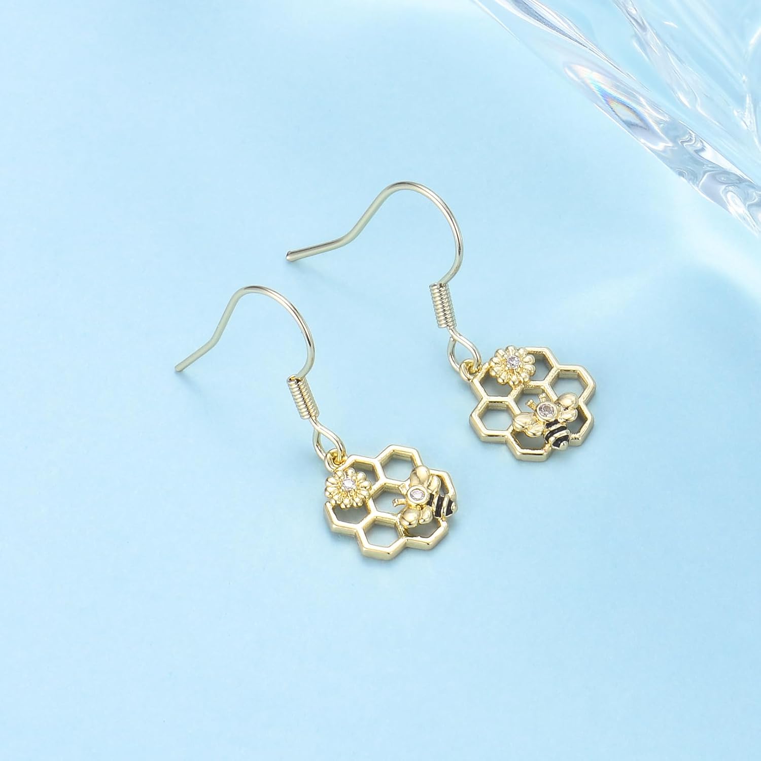 CERSLIMO Bee Gifts, Bee Earrings for Women Silver Bumble Dangle Drop Earrings with Honeycomb Sunflower Jewelry Gifts for Her - Image 5