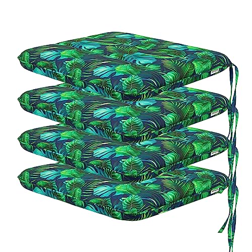 HOBBYGARDEN Juego de 4 cojines de asiento para exterior e interior, cojines para muebles de jardín, cojines para sillas o tumbonas, cojines de 50 x 43 cm, hojas azules