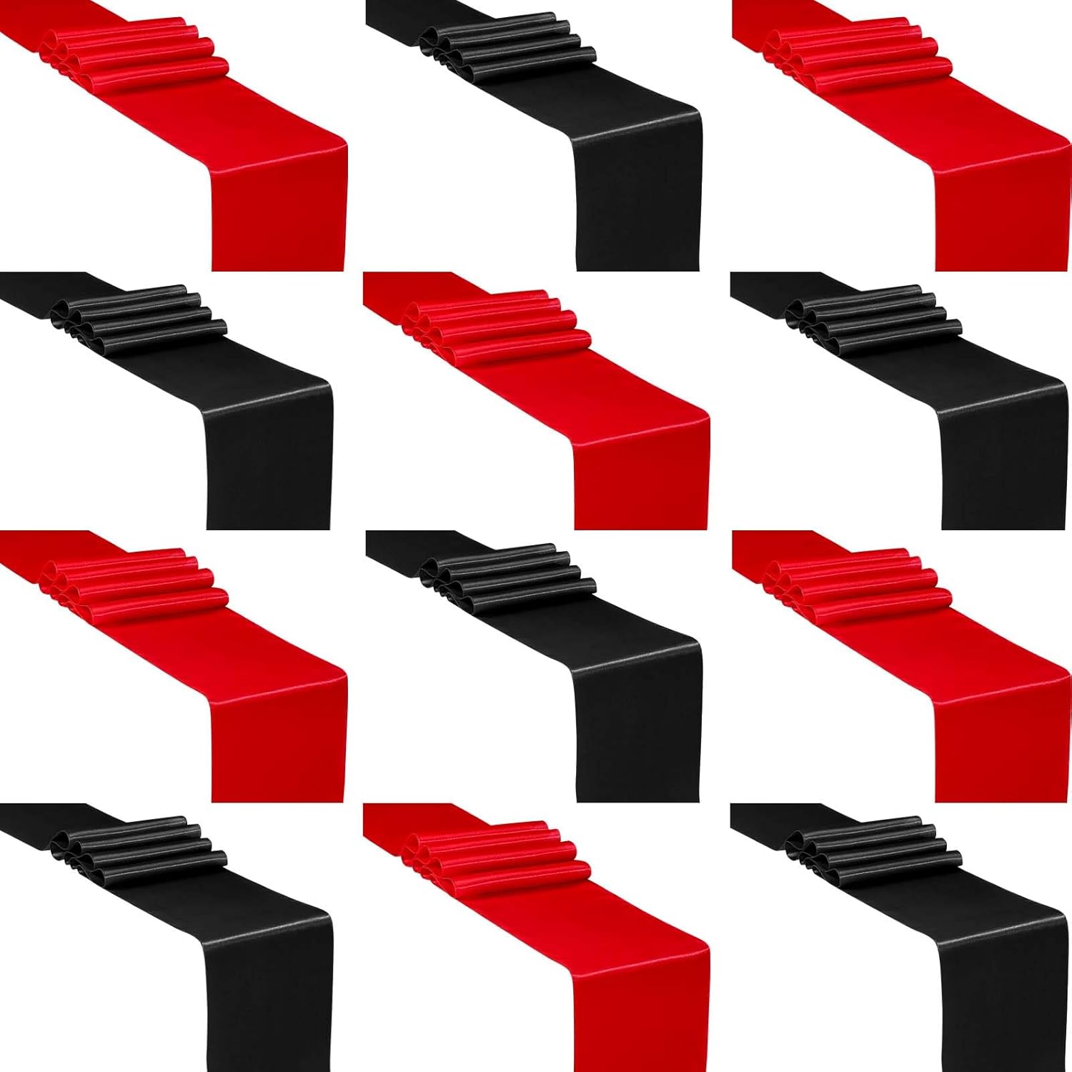 VitalCozy 12 Pcs Graduation Satin Table Runners 12 x 108 Multicolor Long Satin Silk Table Runner Colorful for Graduation Wedding Birthday Party Banquet Decor(Black, Red)