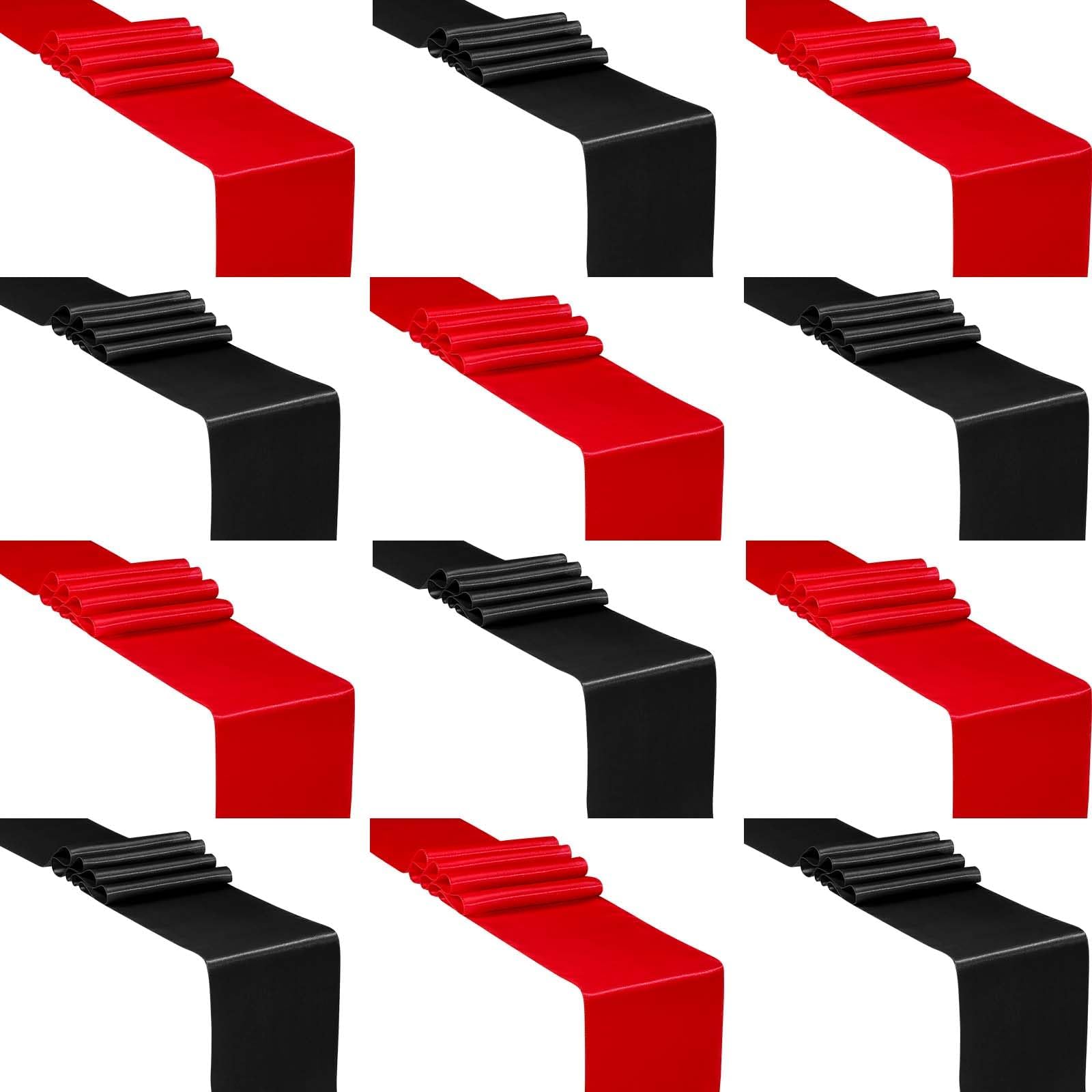 12pcs Silk Satin Table Runners 12 x 108, Black, Red