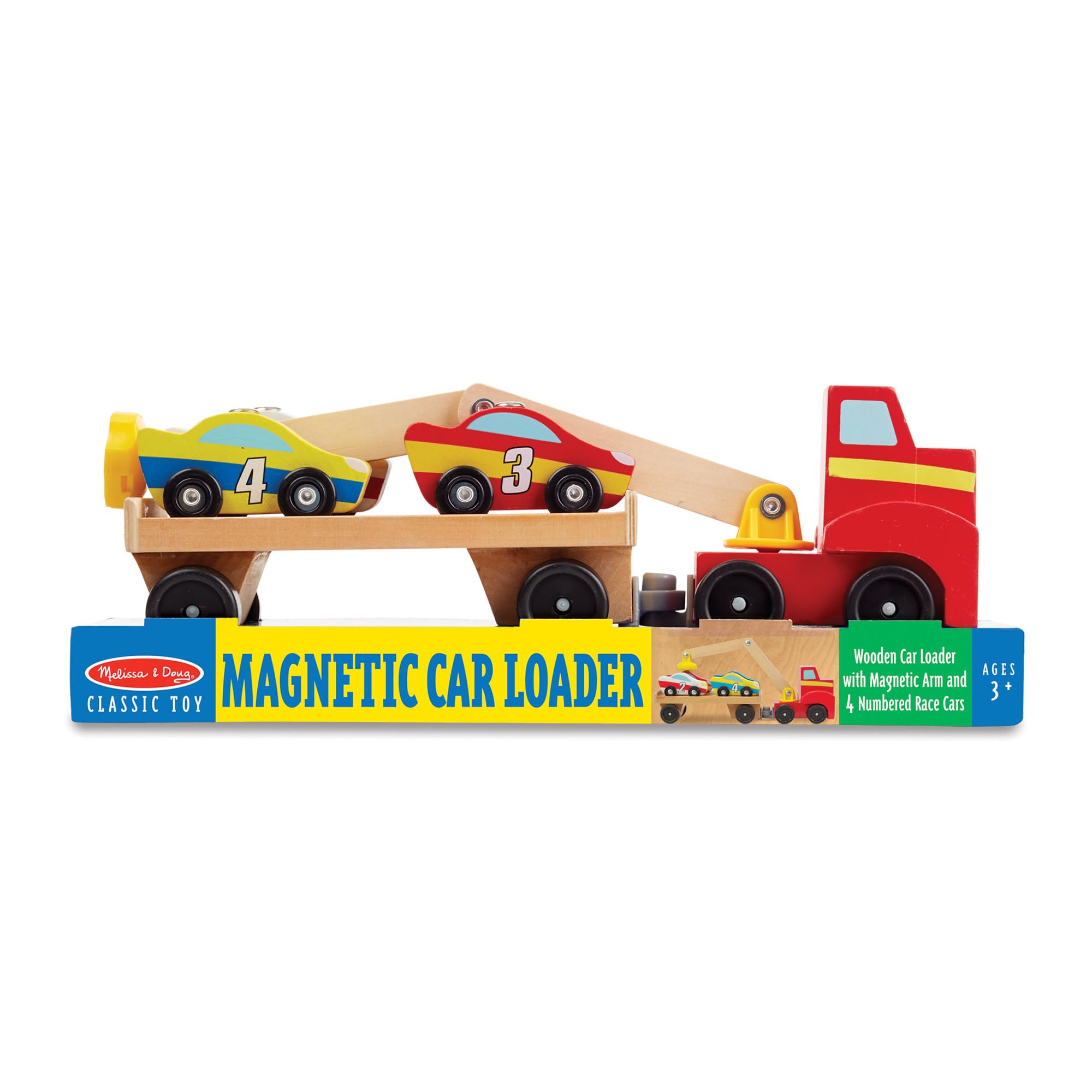MELISSA & DOUG - Set Camión Grúa Magnético de Madera y 4 Coches de Juguete - Juguetes Educativos - Juguetes Niños 3 años + - Regalo Niño 3 años + - Montessori
