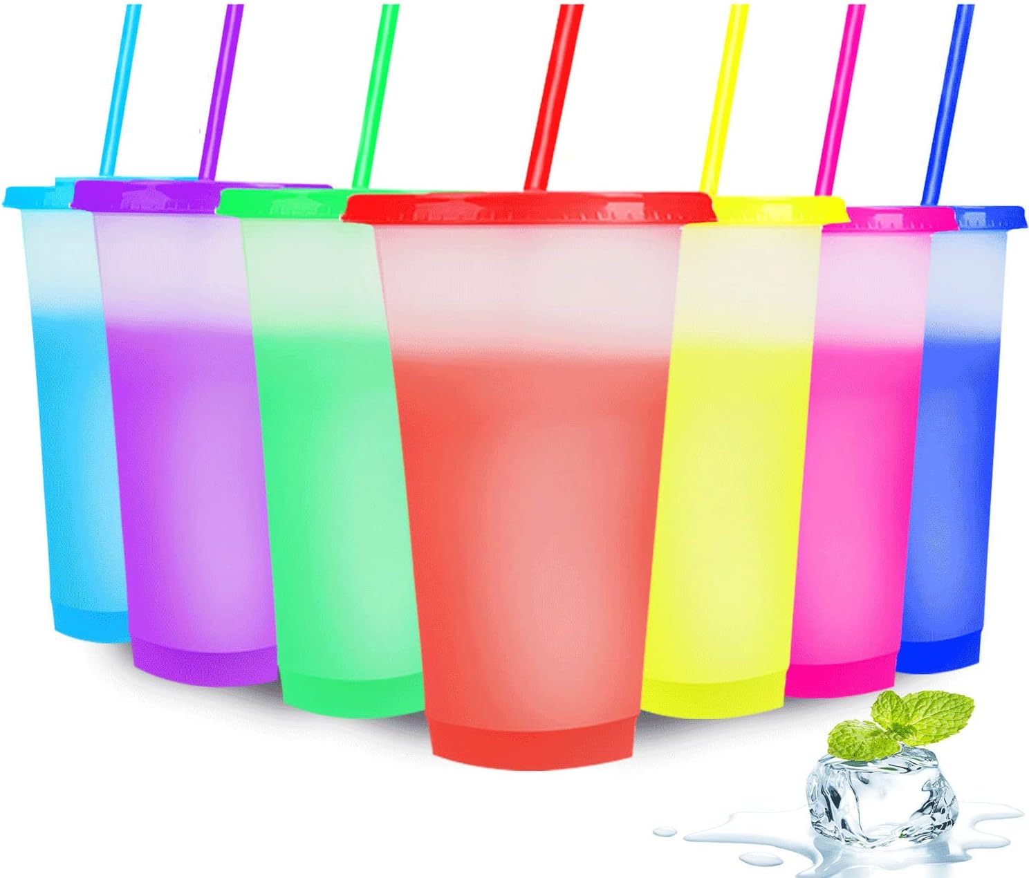 Color Changing Tumblers with lids and straws,Cups Stadium cups,Reusable plastic cups,Set of 7