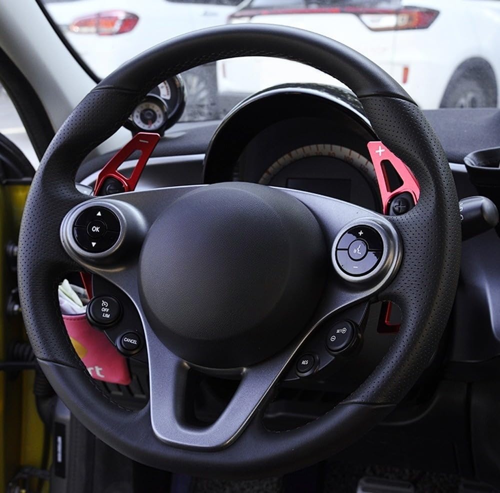 iJDMTOY Euro Sports Red CNC Billet Aluminum Larger Paddle Shifter Extensions Compatible with 2008-up W451 W453 Smart Fortwo Forfour