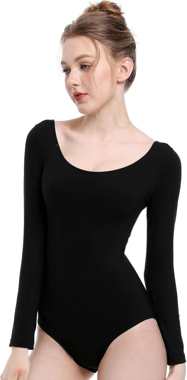 Women's Long Sleeve Bodysuit Leotard for Ballet, Dance, and Gymnastics, Black