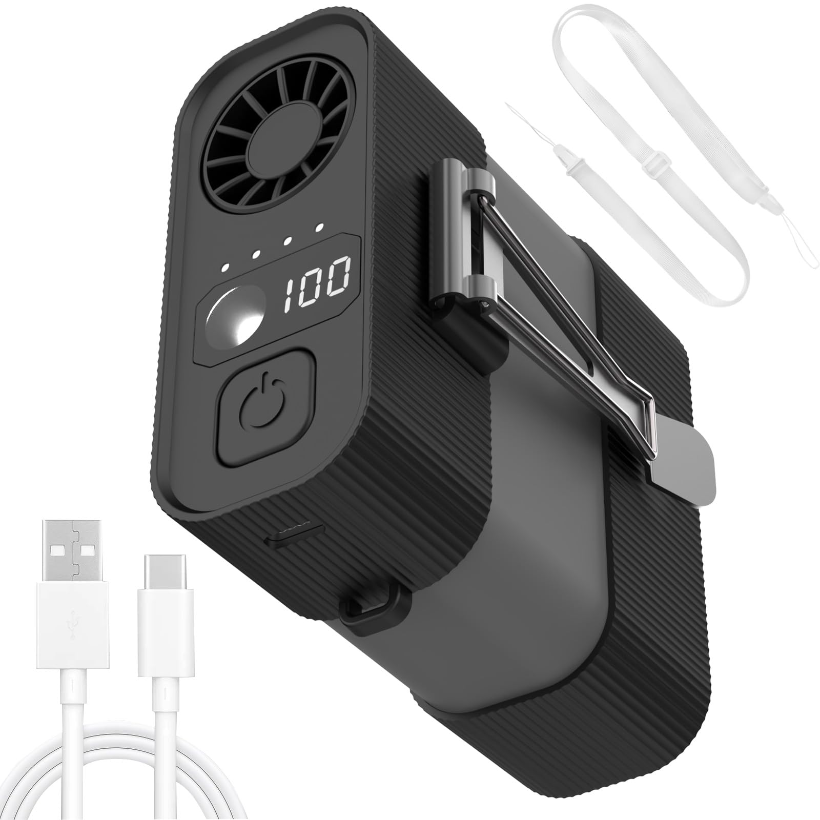 4 Velocità Ventola Regolabile con Clip Vita, Ventilatore Collo Appendere USB Ricaricabile, Ventaglio Indossabile Portatile Personale, Ventola Raffreddamento per All'aperto, Campeggio, Lavorare (Nero)