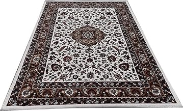 Kashmiri Silk Carpet Traditional Persian Designs Carpet for Living Room with 1 Inch Thickness | Velvet Touch, Non-Slip Backing Carpet for Home, Bedroom Decor (Cream5, 3X5 Ft)
