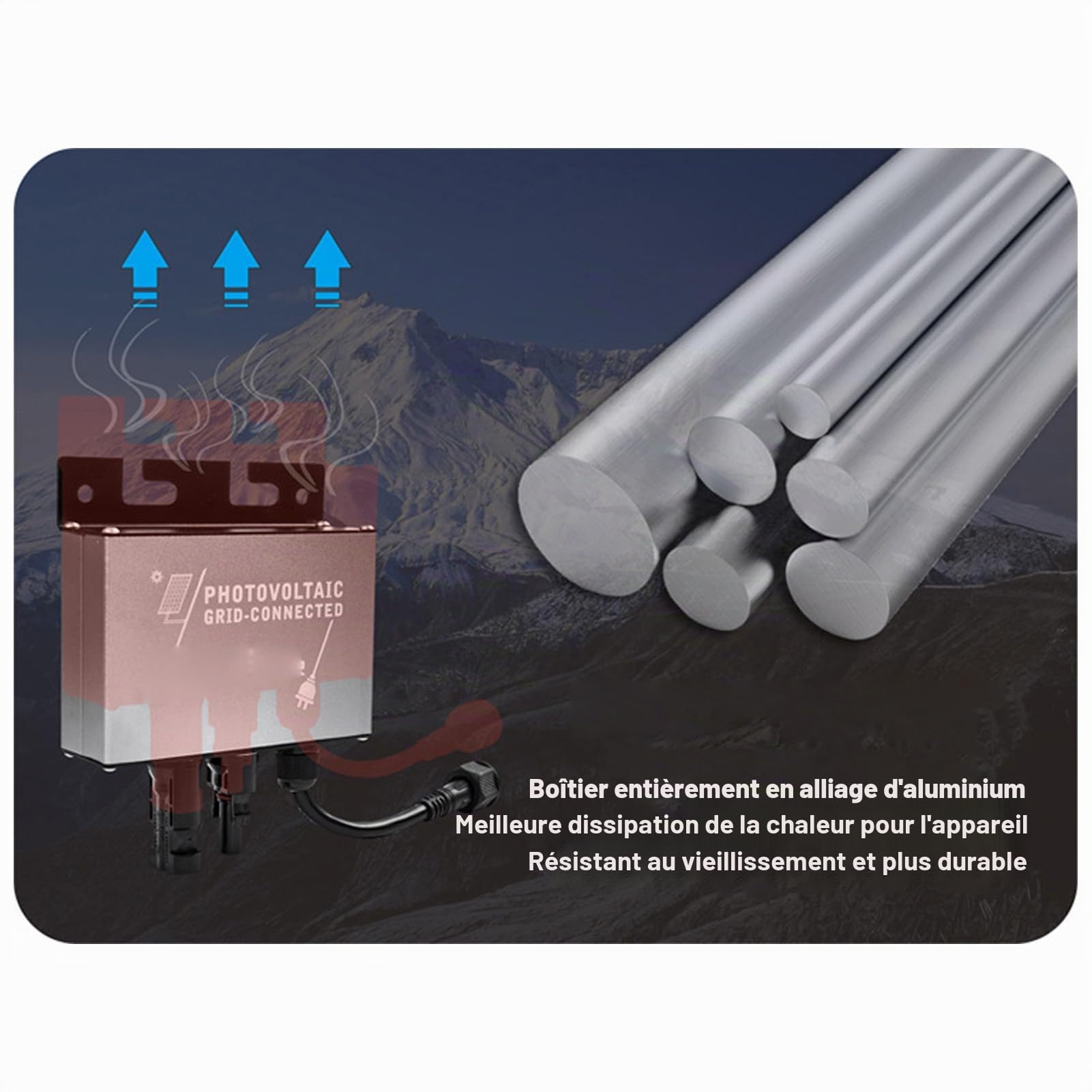 Onduleur Solaire 200W, Entrée DC 10 V à 30 V Onduleur Micro à Onde Sinusoïdale Pure Sortie CA 180 V à 265 V, MPPT à 99%, Étanche IP45 pour Centrale PV à Balcon, Camping-Cars, Camions