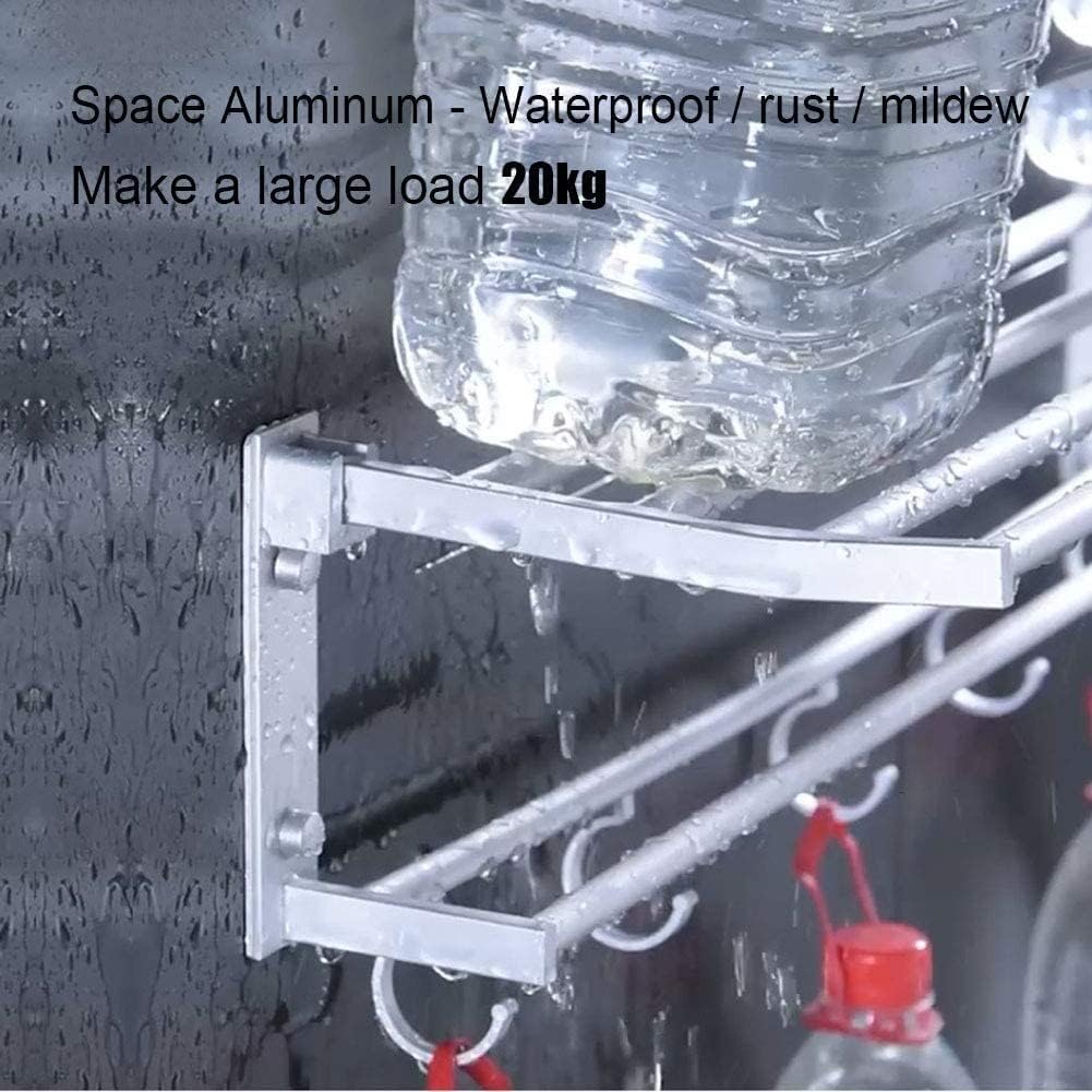 Bathroom Towels, Foldable Shelf Wall-Mounted Double Towel Rack with Hooks with Multifunctional Towel Towel Rack40Cm