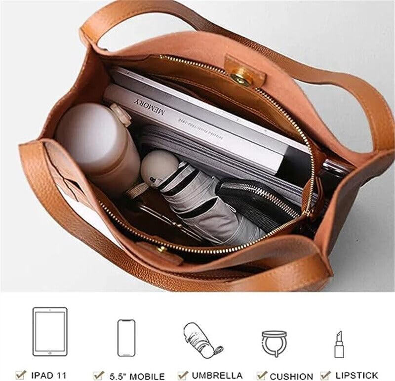 Solid Color Simple Genuine Leather Shoulder Bag for Women (Black)3