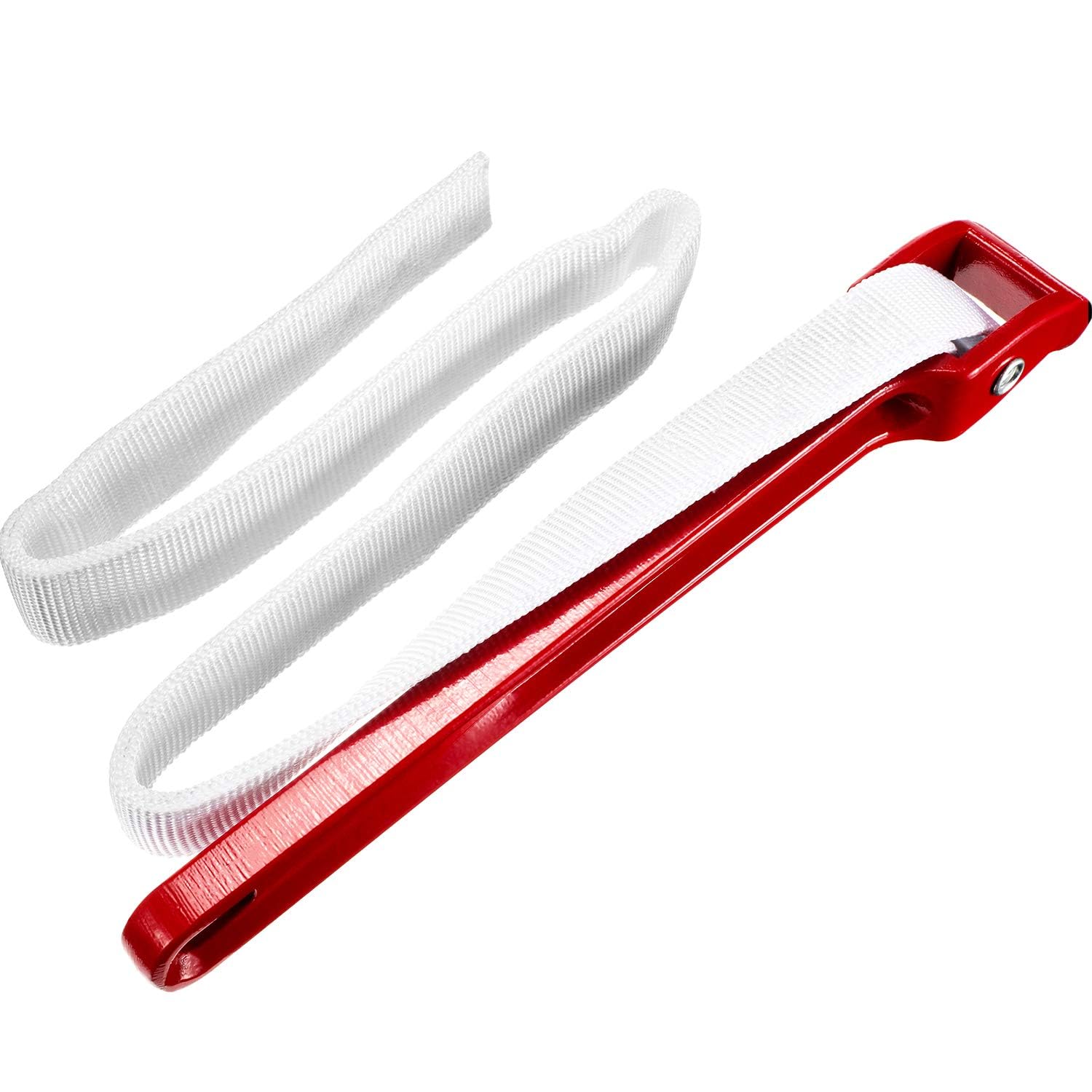 Excefore Strap Wrench Plumbing, 12 Inch Nylon Strap Wrench, Non-Slip Control Oil Filter Wrench, Heavy Adjustable Blet Wrench Jar Opener, Water Filter, Plumbing, Sink Wrench Faucet Tool, Red