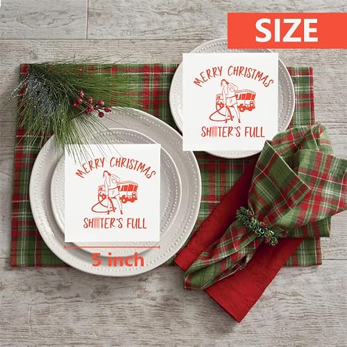 Merry Christmas Full Napkins, Christmas Holiday Napkins, National Christmas Vacation Decorations, Xmas Vacation Party Decorations, Christmas Holiday Decorations(5 X 5 In, 30-Pack) #TOP2
