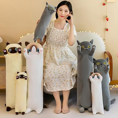 Miniatura 4 de Almohada larga de felpa con forma de gato, 43.3 pulgadas, peluche de animales de peluche de gato, almohada de felpa suave de gato, lindo juguete de