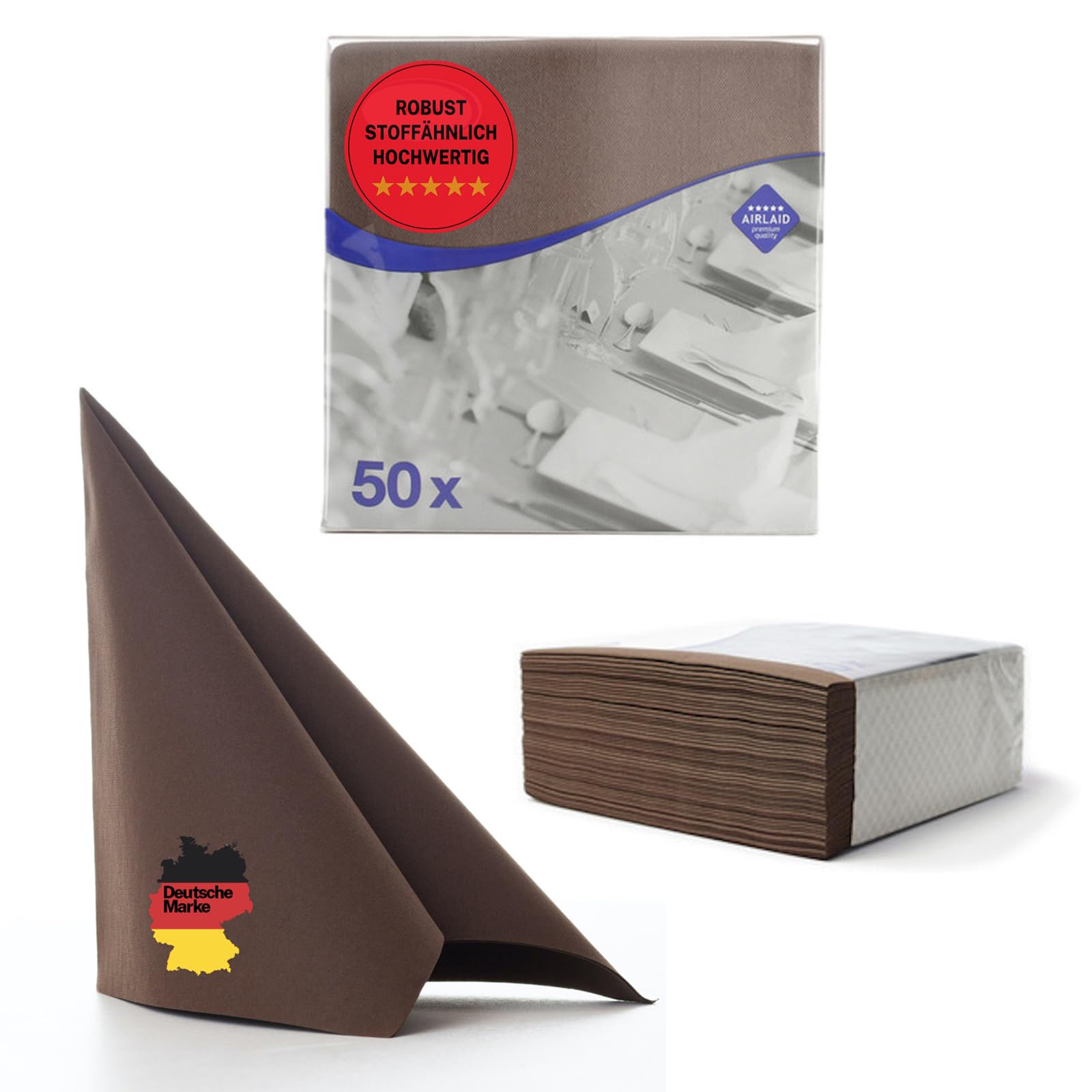 Aroba Airlaid 500 serwetek podobnych do materiału, 19 kolorów, 40 x 40 cm, składane 1/4, wysokiej jakości serwetki ślubne, wygląd materiału, na urodziny, do hotelu, cateringu, na Boże Narodzenie, wesele, brązowe
