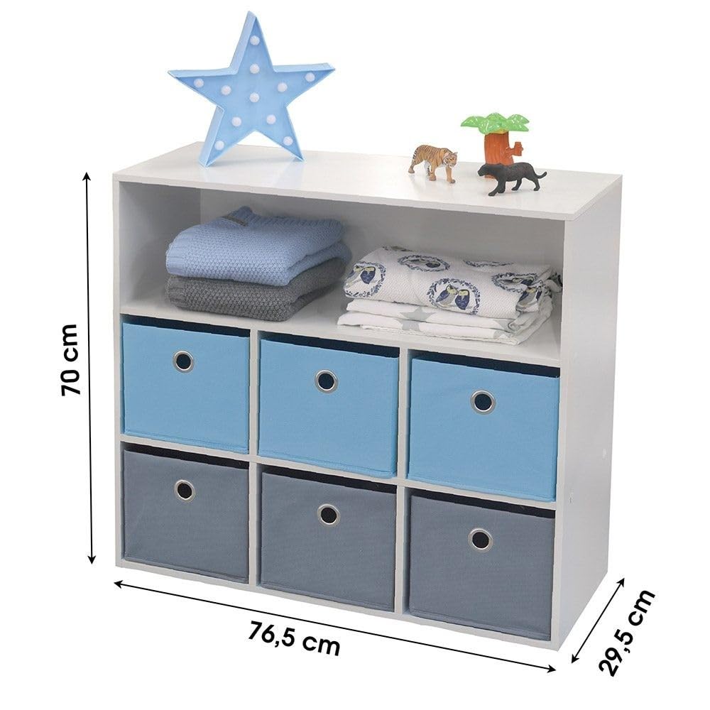 Meuble enfant 6 paniers 1 niche bleu gris Happy