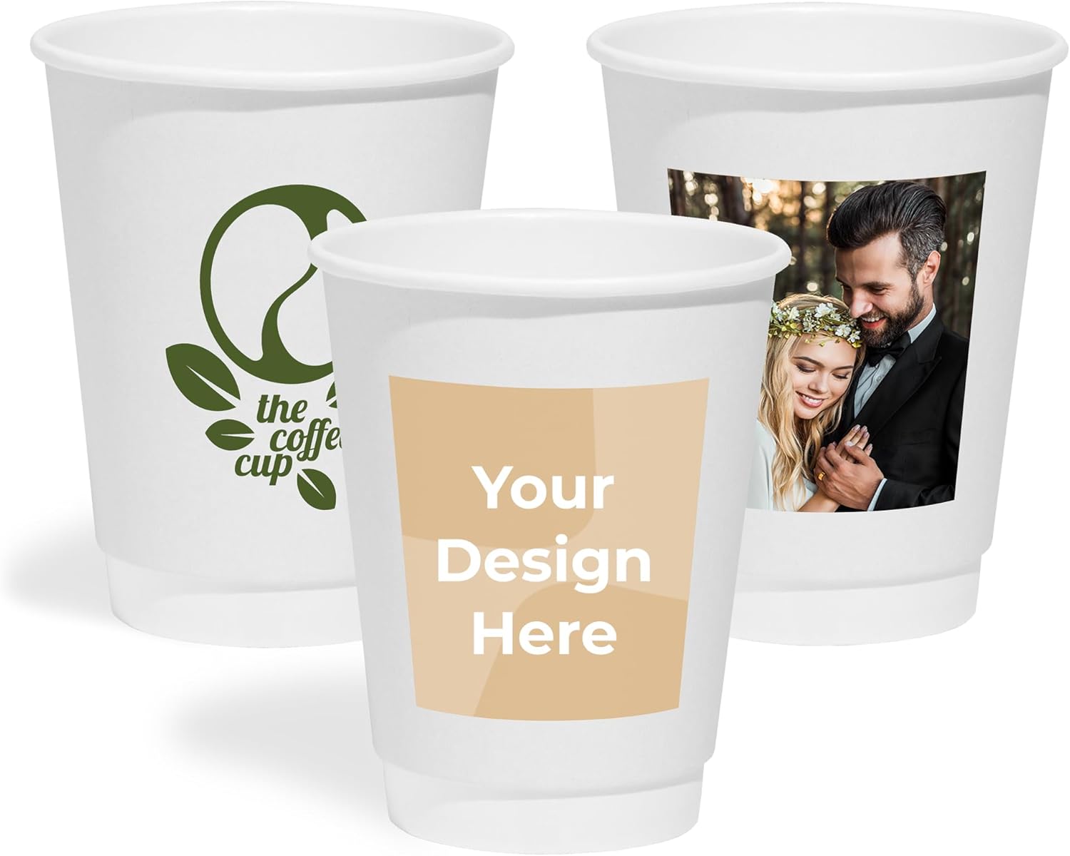 Custom Disposable Paper Coffee Cups, 12oz, Pack of 100, Add Your Logo or Text, Double Walled, Leakproof for Hot and Cold Drinks, Perfect for Parties or other Festive Events