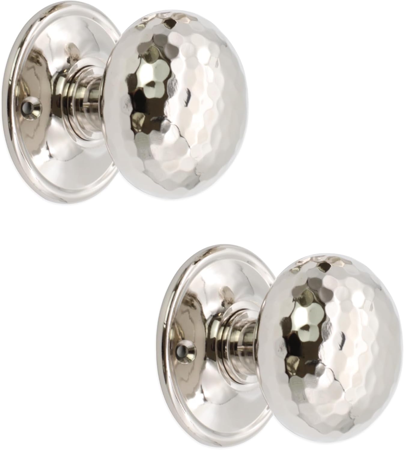 Infinity Decor Vintage Polished Nickel Hammered Mortice Round Rim Door Knobs Pull Handles Set 50mm – Ideal for Interior & Exterior Use