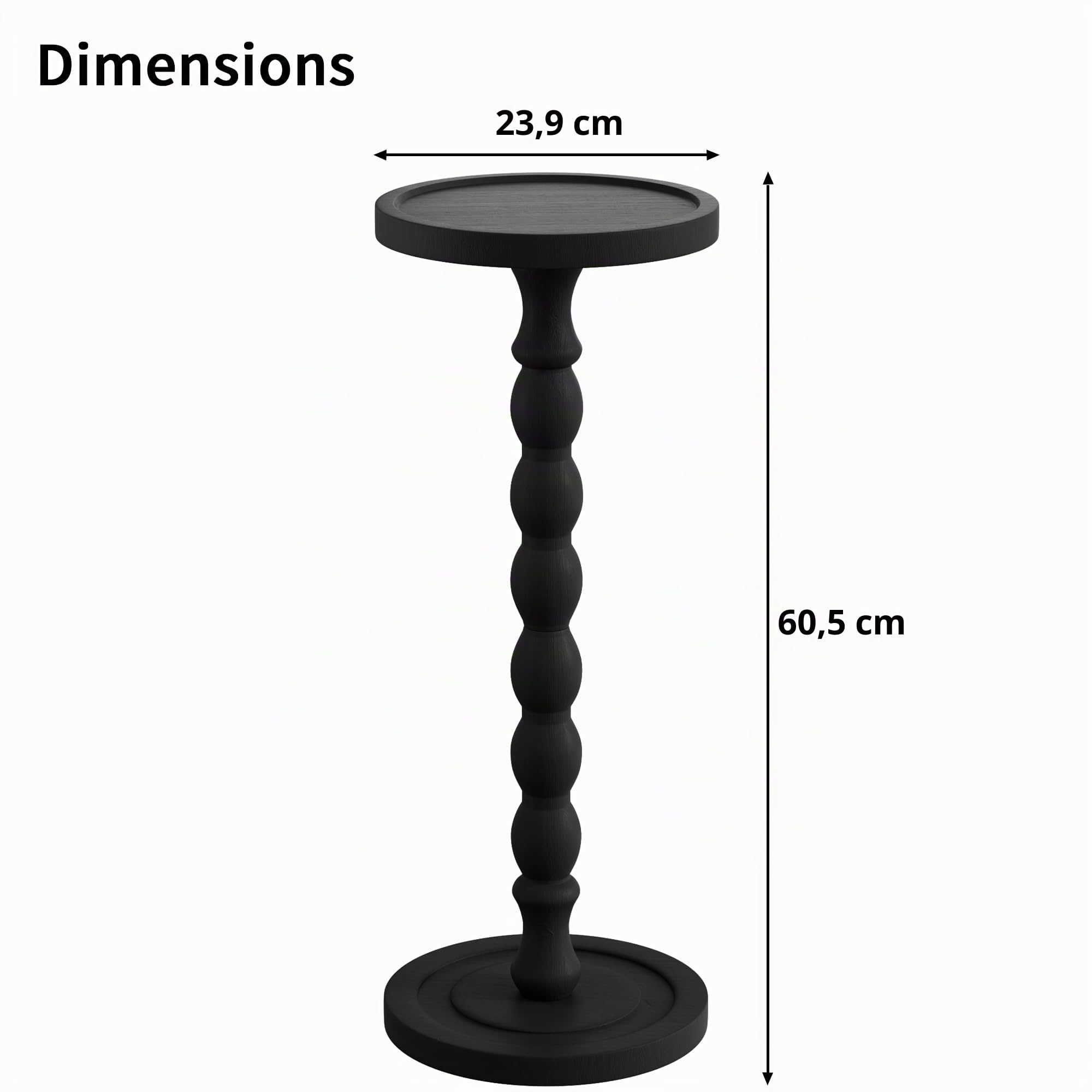 Table d'appoint ronde, petite table à boire pour petits espaces, table de chevet moderne avec pieds en bois massif pour salon, chambre à coucher, coins et bureau, noire