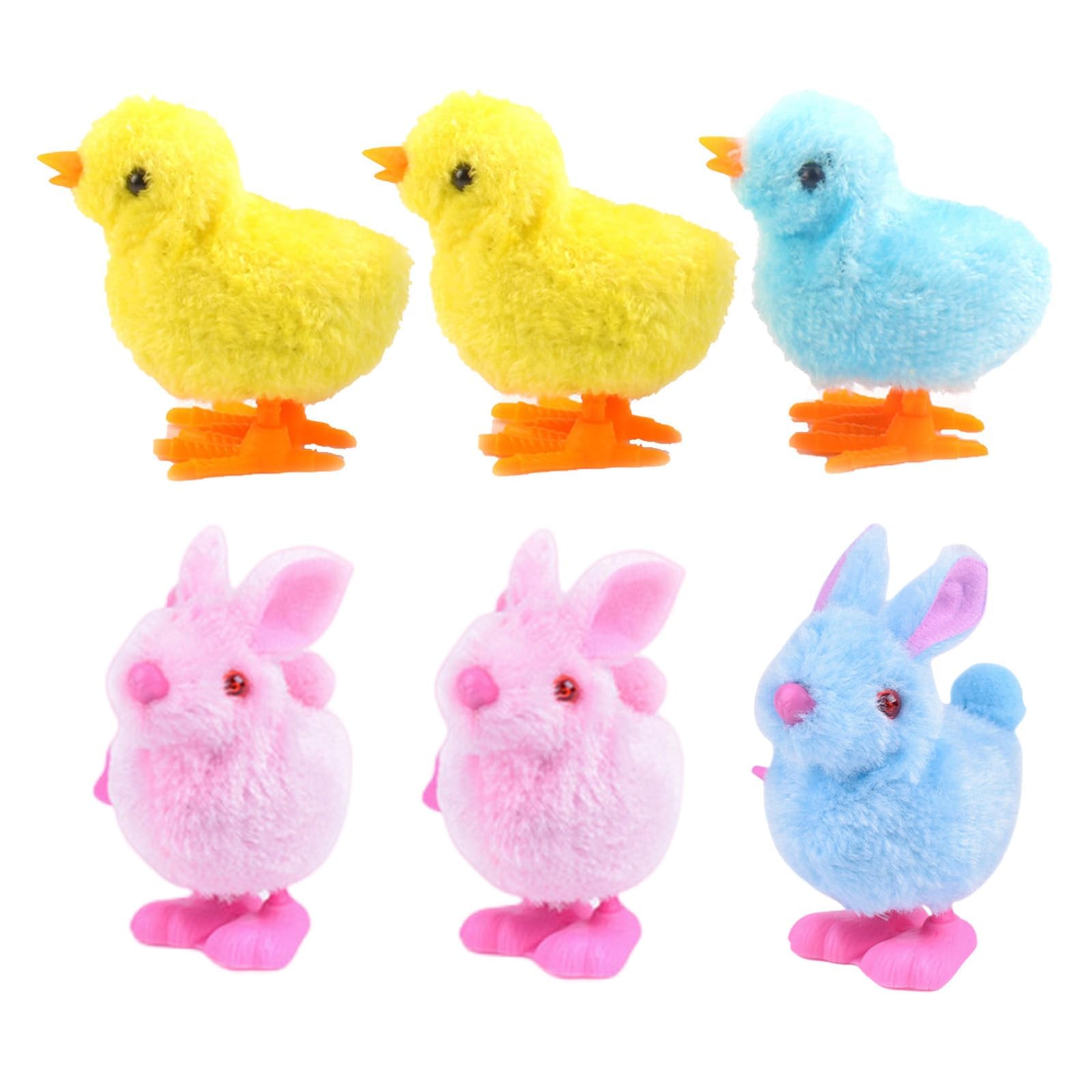 MyrkalaToy 8Pcs Easter Wind up Chick Bunny for Kids Party Game, Wind-up Rabbit Chick Easter Presents, Clockwork Jumping Chicken Bunnies Plush Toys Easter Party Favors Gift Easter Basket Fillers
