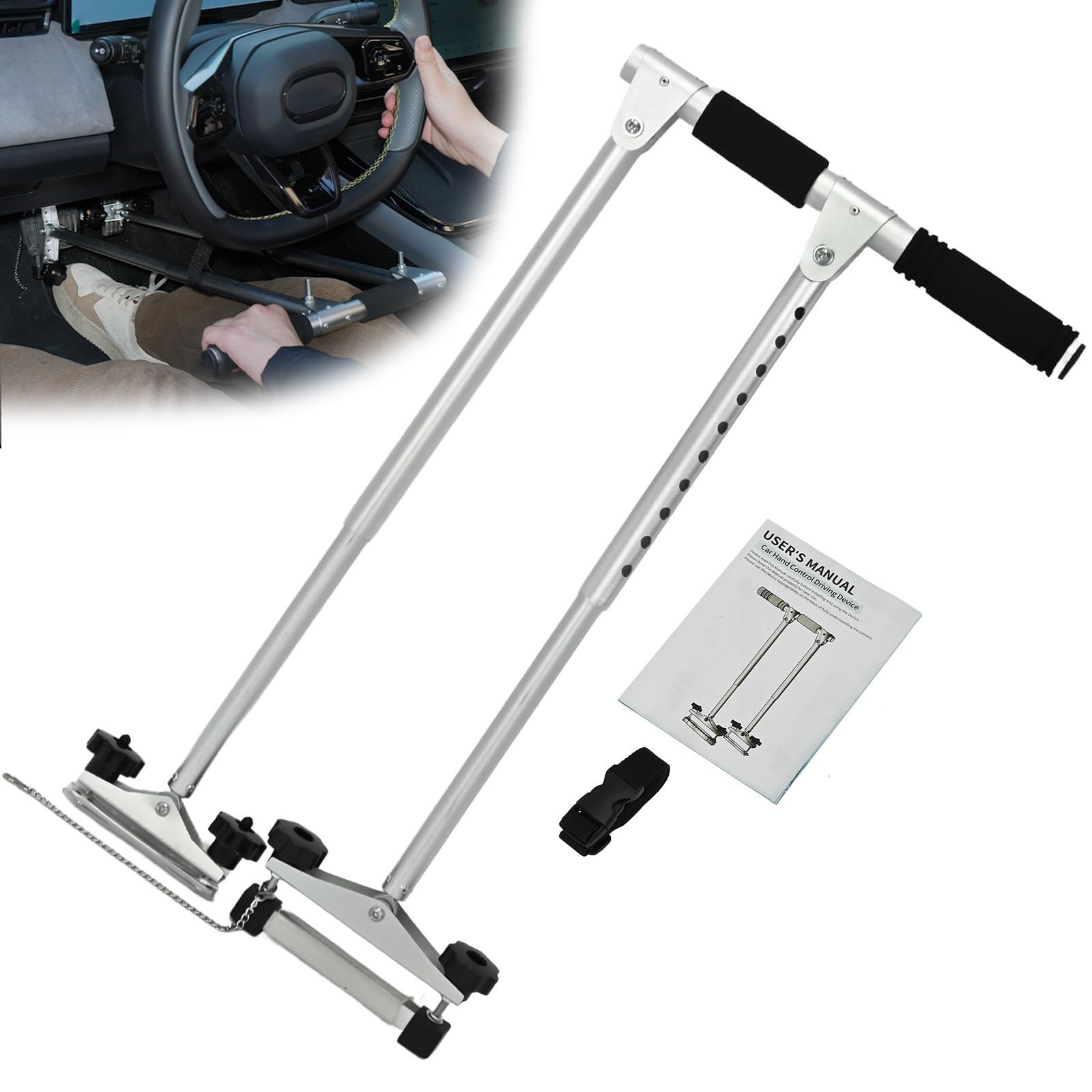 Aide à la conduite en aluminium avec surfaces inoxydables Dispositif de commande manuelle de voiture pour conducteurs handicapés Commandes manuelles réglables pour conducteurs handicapés