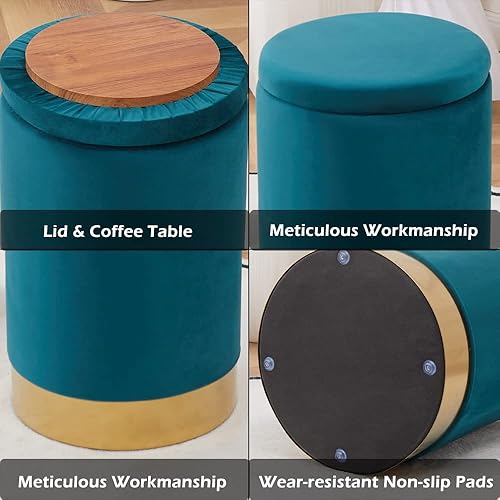 Miniatura 4 de Mxfurhawa Taburete otomano de terciopelo multiusos con base de metal, moderno taburete redondo para tocador, silla otomana, soporte acolchado de 300