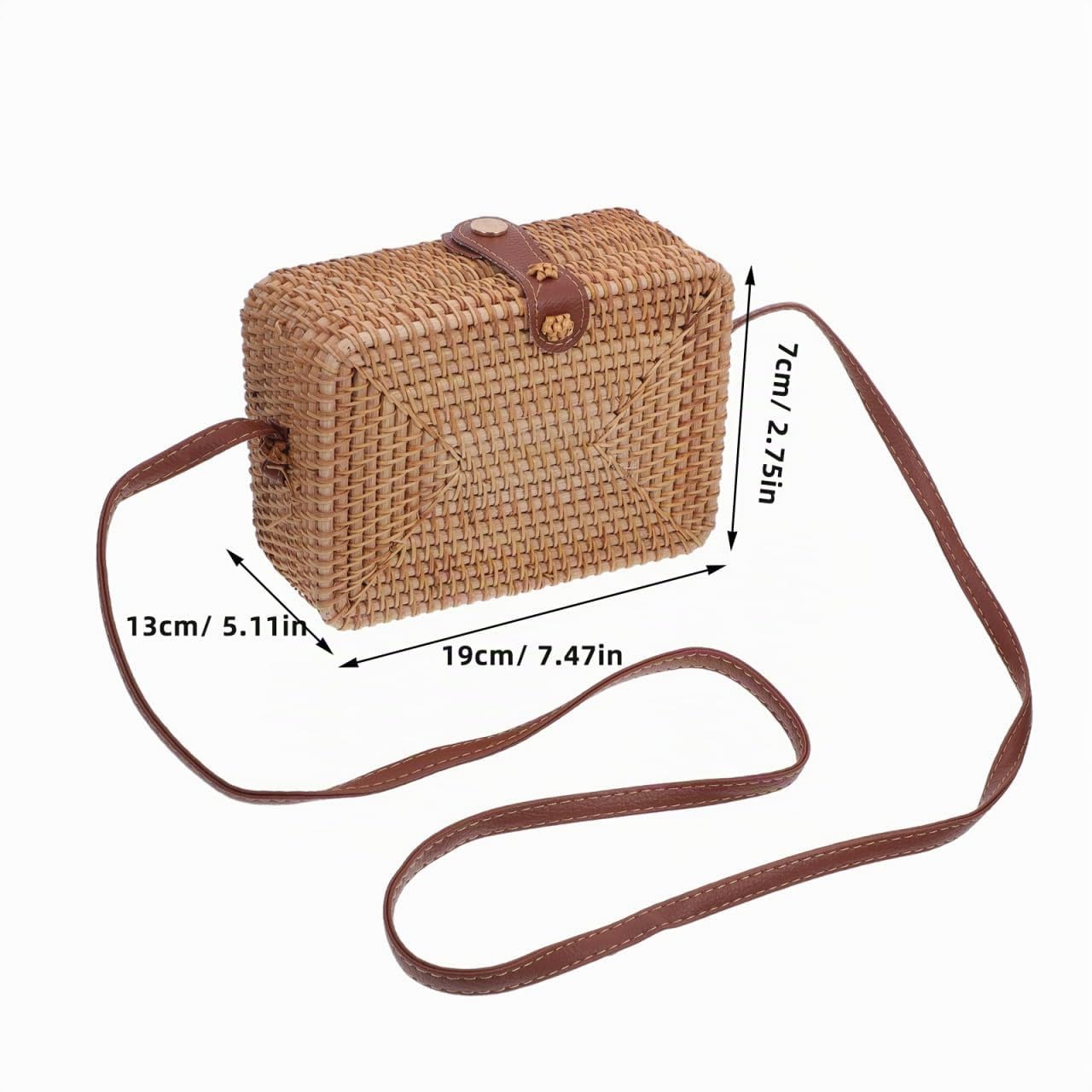à bandoulière tissé en rotin Panier en cuir Paniers carrés Petit à bandoulière en cuir à main avec sangle en à main d'été de plage en rotin tissé à